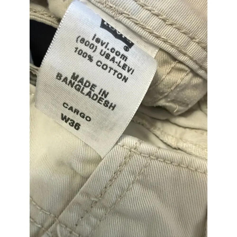Levis Mens Cargo Shorts Khaki‎ Tan Cotton Twill W36 Utility Hiking Gorpcore